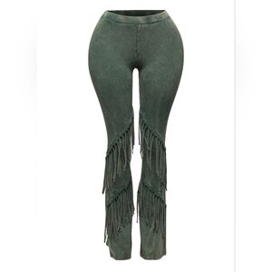 NWT Fringe Detail Green Leggings Pants